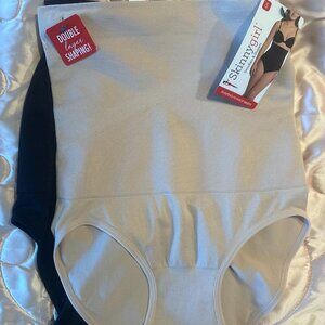 2 SMALL Skinnygirl SHAPING HI-WAIST BRIEFS Beige Black Tummy Panel NEW